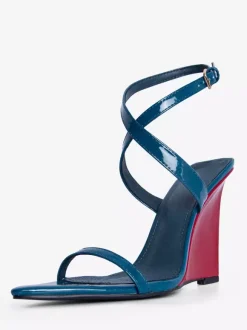 Women's Wedge Sandals Open Toe Color Block Criss Cross Sandal Shoes