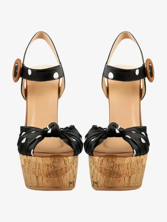 Women's Wedge Sandals Polka Dot Platform Peep Toe Wedge Shoes