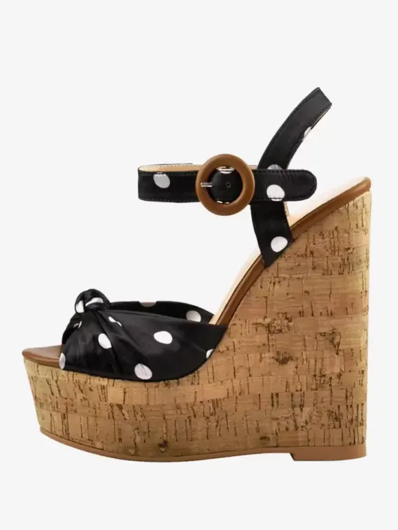 Women's Wedge Sandals Polka Dot Platform Peep Toe Wedge Shoes