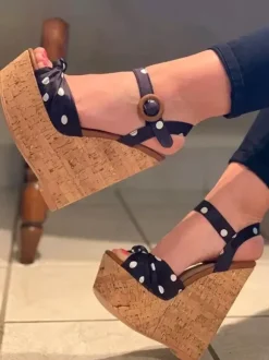 Women's Wedge Sandals Polka Dot Platform Peep Toe Wedge Shoes