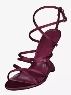 Women's Wedge Sandals Satin Open Toe Criss Cross Designed Heel Sandals