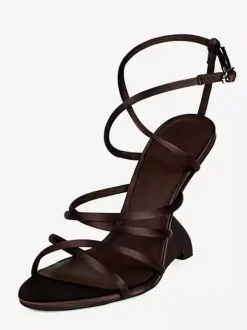 Women's Wedge Sandals Satin Open Toe Criss Cross Designed Heel Sandals