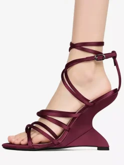 Women's Wedge Sandals Satin Open Toe Criss Cross Designed Heel Sandals