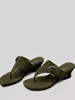 Women's Wedge Sandals Suede Flip Flop Buckle Detail Slides