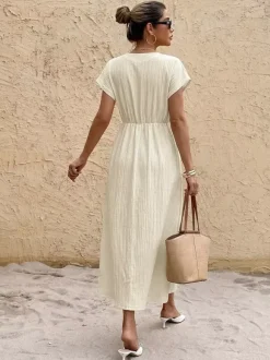 Women's White Black Striped Ribbed Bodycon Midi Dress - Sleeveless Scoop Neck Casual Summer Dress
