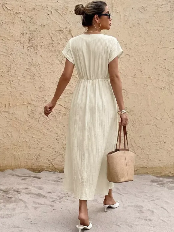 Women's White Black Striped Ribbed Bodycon Midi Dress - Sleeveless Scoop Neck Casual Summer Dress