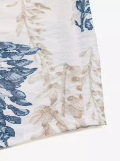 Women's White Blue Leaf Print Square Neck Maxi Dress Smocked Ruffle Sleeve Tiered Casual Summer Dress