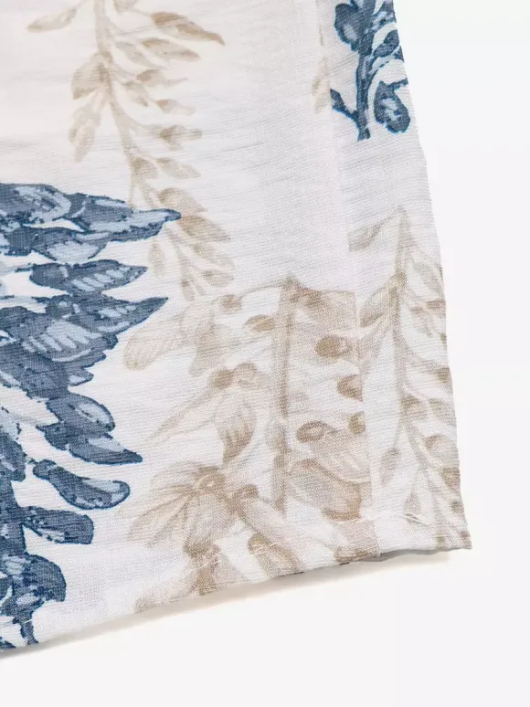 Women's White Blue Leaf Print Square Neck Maxi Dress Smocked Ruffle Sleeve Tiered Casual Summer Dress