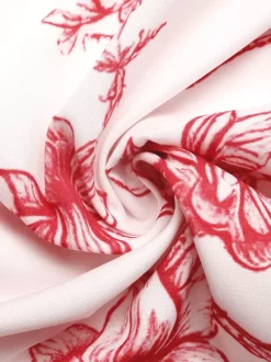 Women's White Red Floral Print Maxi Dress Square Neck Tie Strap Tiered Flowy Summer Beach Dress