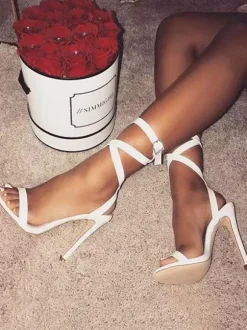 Women's White Strappy Heels Stiletto Heel Sandals