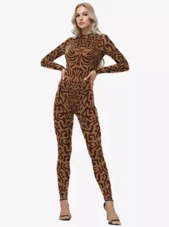 Womens Zentai Full Body Catsuit With Greek Pattern Printed Bodysuit