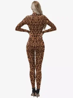 Womens Zentai Full Body Catsuit With Greek Pattern Printed Bodysuit