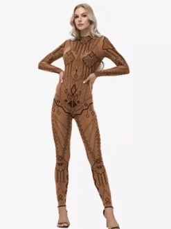Womens Zentai Full Body Catsuit With Greek Pattern Printed Bodysuit