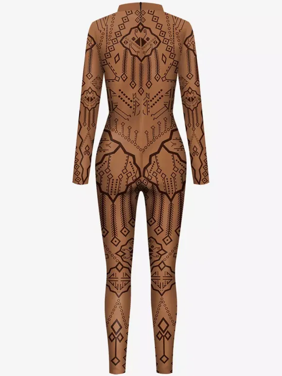 Womens Zentai Full Body Catsuit With Greek Pattern Printed Bodysuit