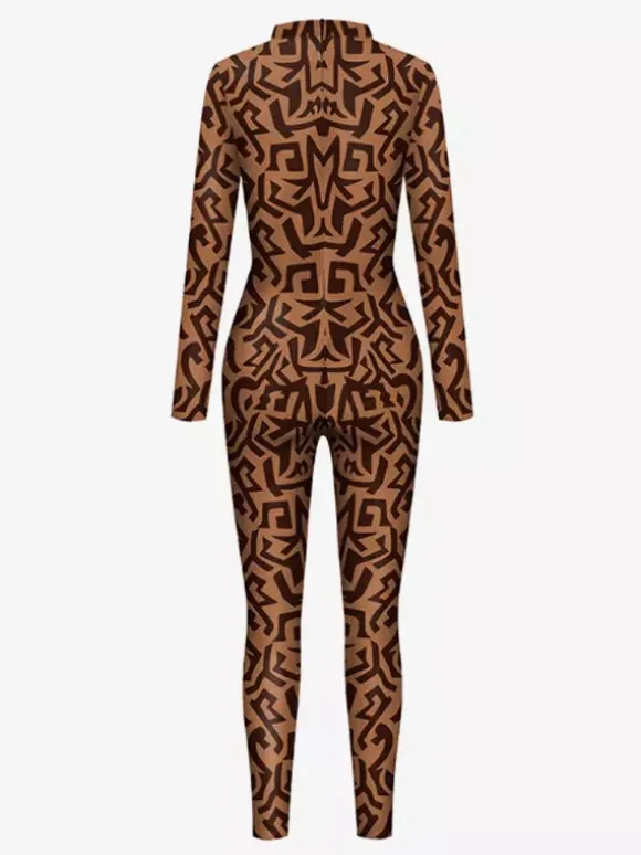 Womens Zentai Full Body Catsuit With Greek Pattern Printed Bodysuit