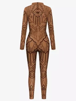 Womens Zentai Full Body Catsuit With Greek Pattern Printed Bodysuit