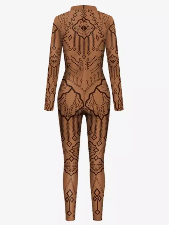 Womens Zentai Full Body Catsuit With Greek Pattern Printed Bodysuit