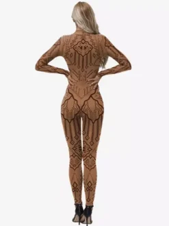 Womens Zentai Full Body Catsuit With Greek Pattern Printed Bodysuit