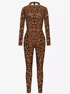 Womens Zentai Full Body Catsuit With Greek Pattern Printed Bodysuit