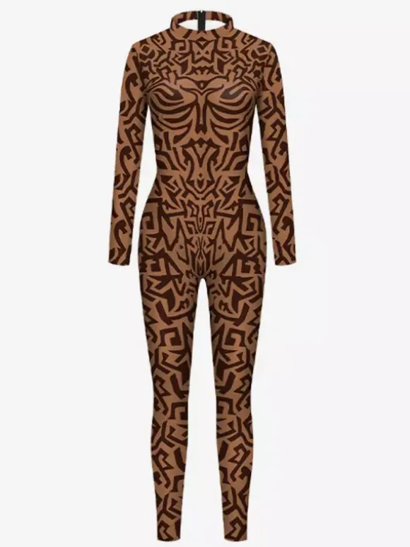 Womens Zentai Full Body Catsuit With Greek Pattern Printed Bodysuit