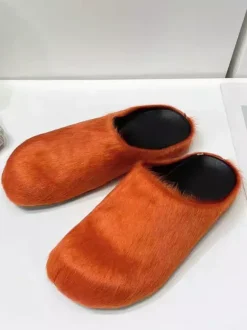 Women Winter Slippers Faux Fur Hair Round Toe slides