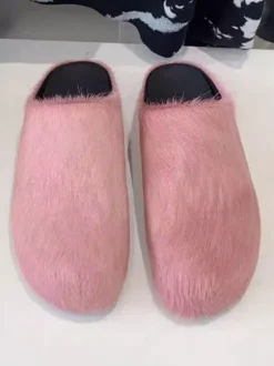 Women Winter Slippers Faux Fur Hair Round Toe slides