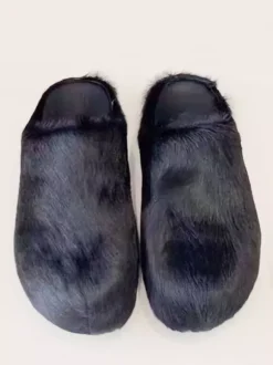 Women Winter Slippers Faux Fur Hair Round Toe slides