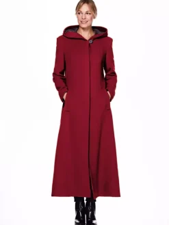 Women Wrap Coat Hooded Warmth Full Length Winter Maxi Wool Blend Coat 2026