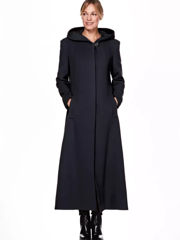 Women Wrap Coat Hooded Warmth Full Length Winter Maxi Wool Blend Coat 2026