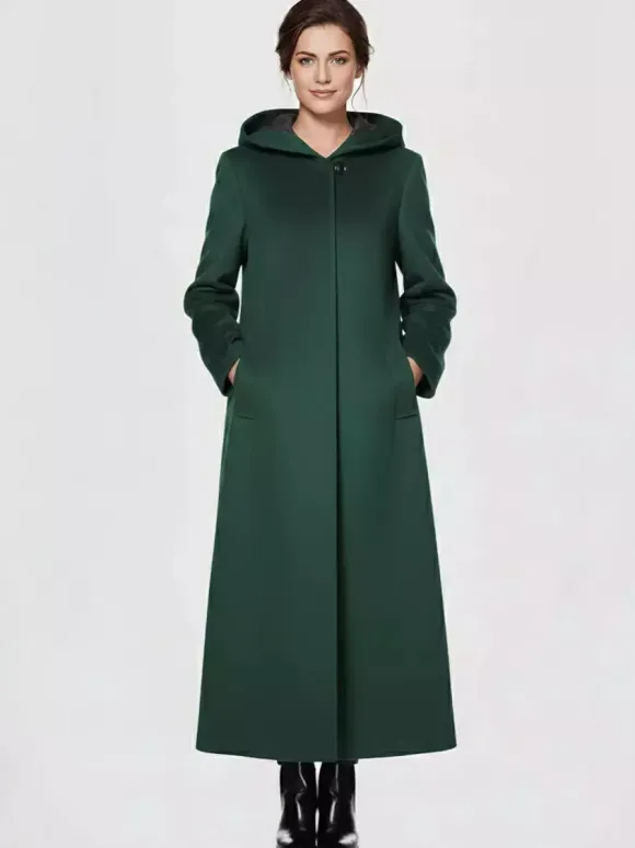 Women Wrap Coat Hooded Warmth Full Length Winter Maxi Wool Blend Coat 2026