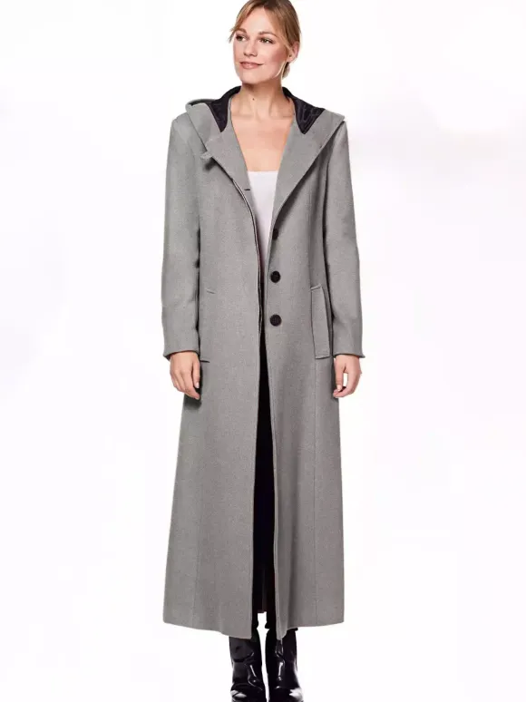 Women Wrap Coat Hooded Warmth Full Length Winter Maxi Wool Blend Coat 2026