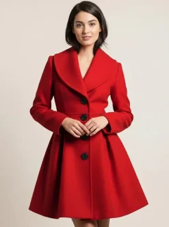 Wool Blend A-line Coat With Shawl Collar And Black Buttons For Women 2026