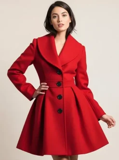 Wool Blend A-line Coat With Shawl Collar And Black Buttons For Women 2026