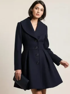Wool Blend A-line Coat With Shawl Collar And Black Buttons For Women 2026