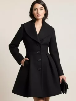 Wool Blend A-line Coat With Shawl Collar And Black Buttons For Women 2026