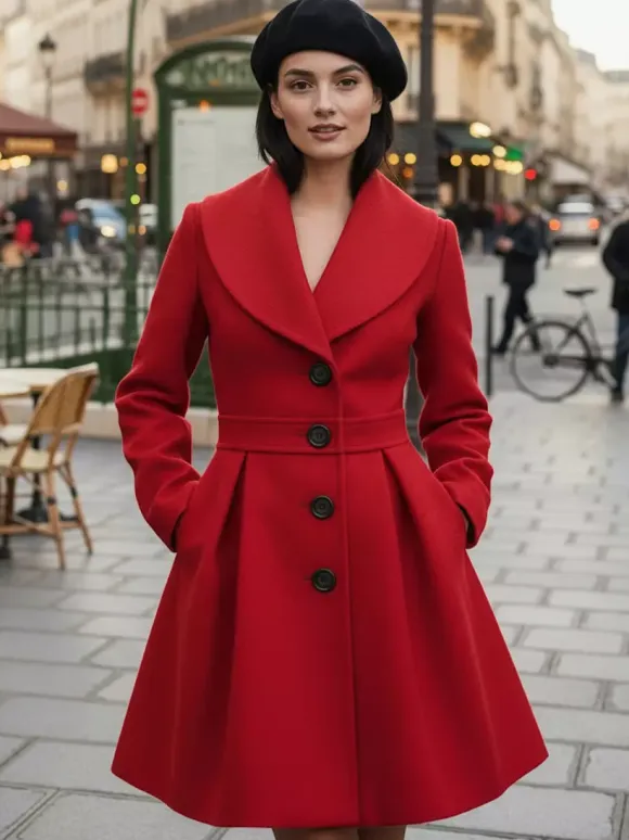 Wool Blend A-line Coat With Shawl Collar And Black Buttons For Women 2026