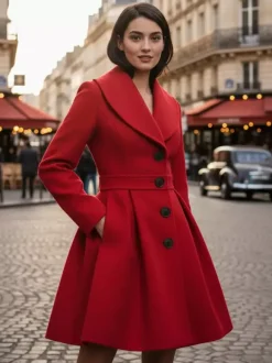 Wool Blend A-line Coat With Shawl Collar And Black Buttons For Women 2026