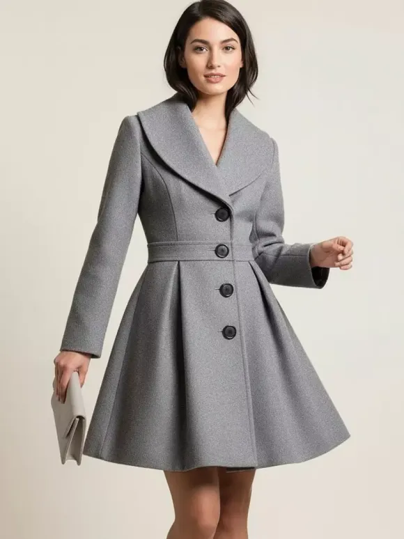 Wool Blend A-line Coat With Shawl Collar And Black Buttons For Women 2026
