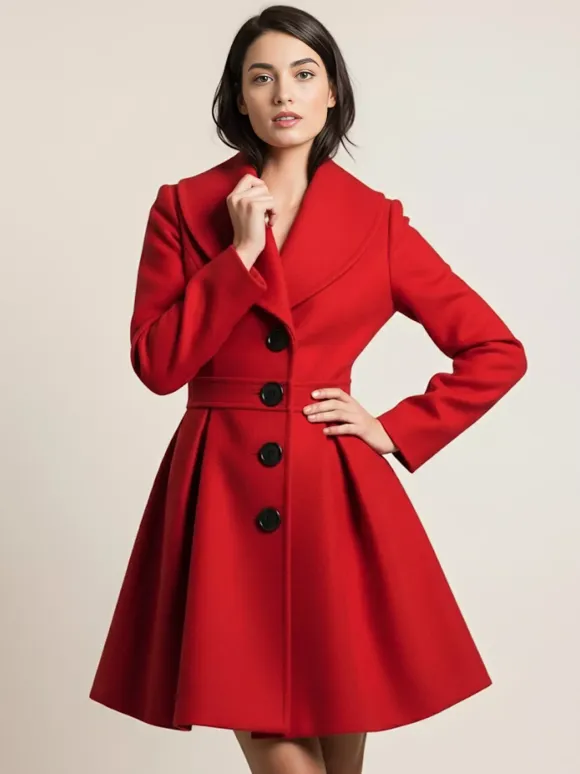 Wool Blend A-line Coat With Shawl Collar And Black Buttons For Women 2026