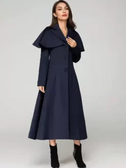 Wool Blend Coat With Cape Classic Lapel Elegant Camel Winter long Outerwear For Women 2026