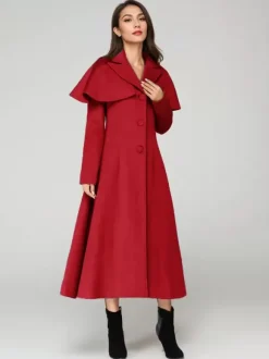 Wool Blend Coat With Cape Classic Lapel Elegant Camel Winter long Outerwear For Women 2026