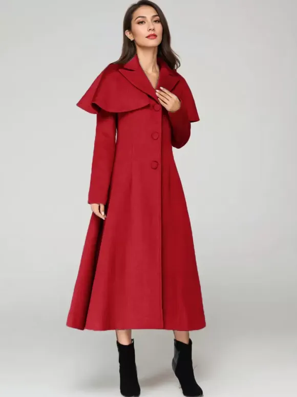 Wool Blend Coat With Cape Classic Lapel Elegant Camel Winter long Outerwear For Women 2026