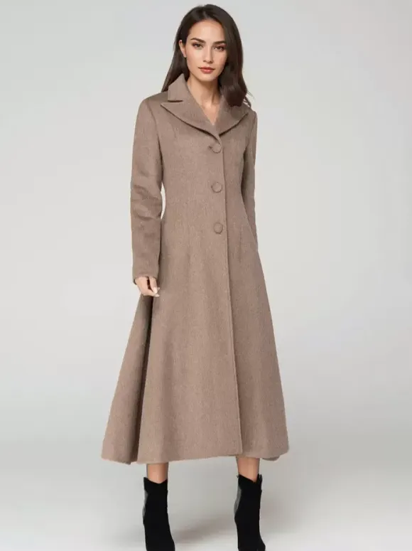 Wool Blend Coat With Cape Classic Lapel Elegant Camel Winter long Outerwear For Women 2026