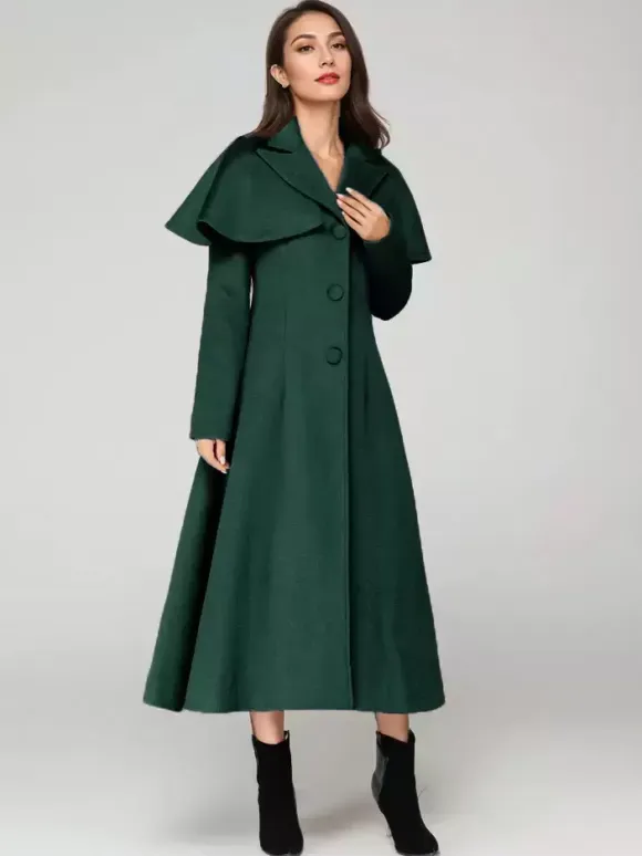 Wool Blend Coat With Cape Classic Lapel Elegant Camel Winter long Outerwear For Women 2026