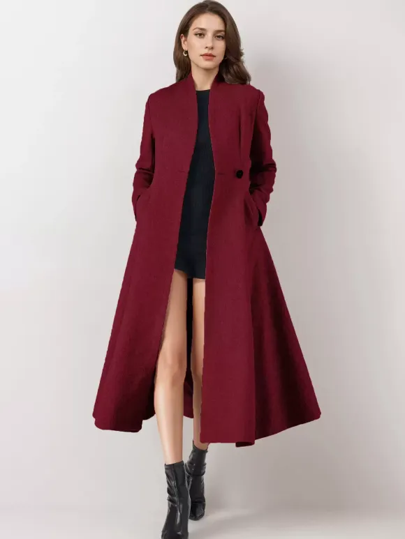 Wool Blend Flared Coat For Woman One Button Gray A-line Winter Midi Outerwear 2026