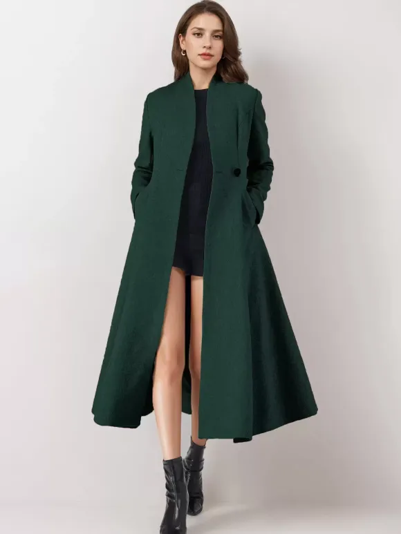 Wool Blend Flared Coat For Woman One Button Gray A-line Winter Midi Outerwear 2026