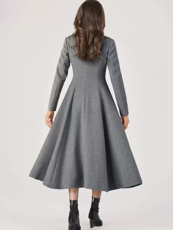 Wool Blend Flared Coat For Woman One Button Gray A-line Winter Midi Outerwear 2026