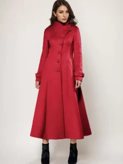 Wool Blend Long Coat A-line Flared Stand Collar Elegant Gray Vintage Winter Outerwear For Women 2026