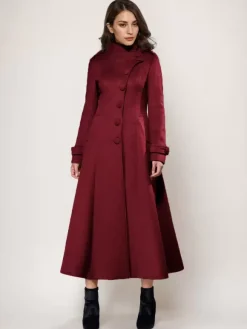 Wool Blend Long Coat A-line Flared Stand Collar Elegant Gray Vintage Winter Outerwear For Women 2026