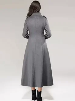 Wool Blend Long Coat A-line Flared Stand Collar Elegant Gray Vintage Winter Outerwear For Women 2026